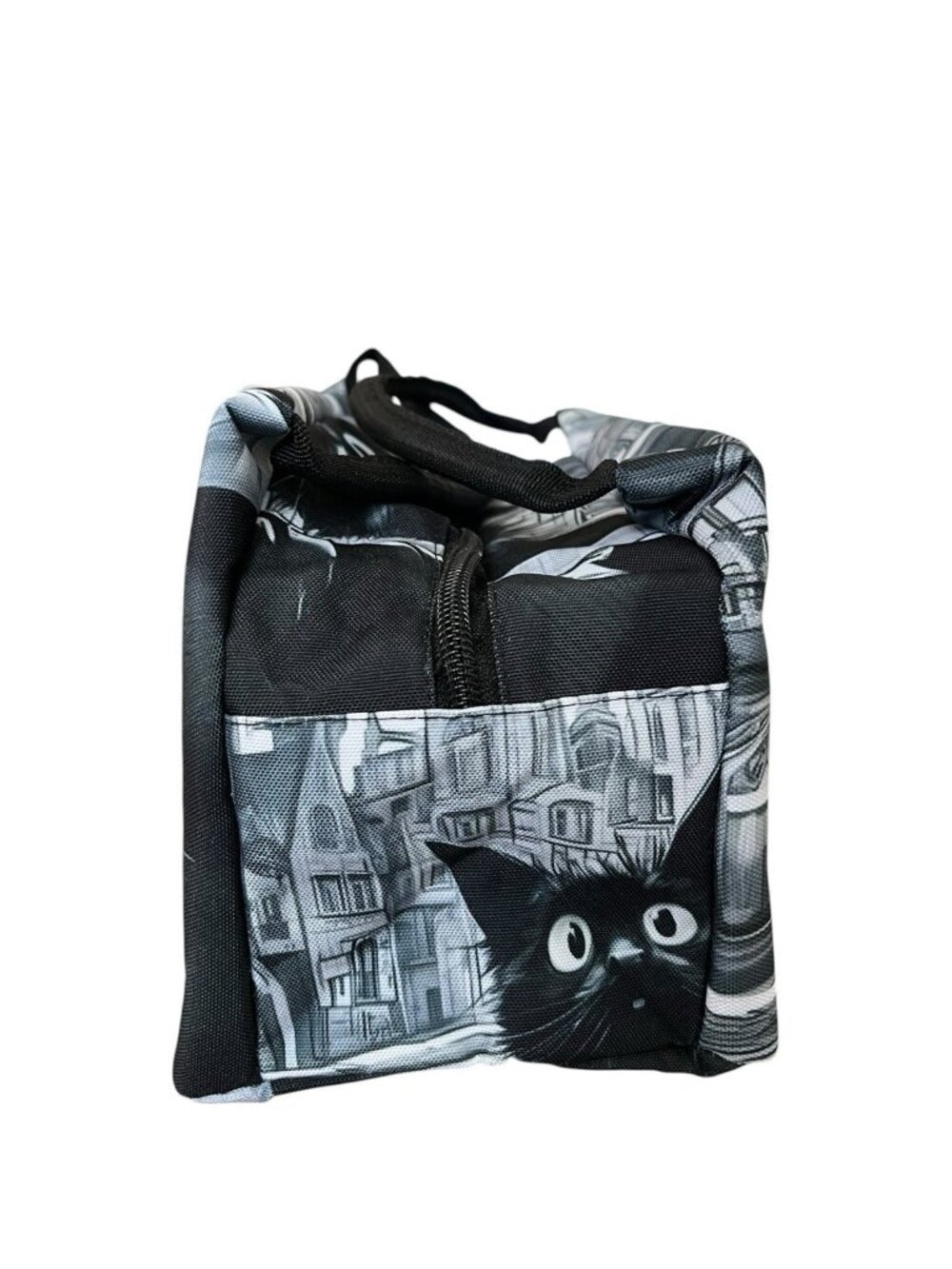 Black Cat Big Eyes Lunch Tote Bag Insulated Double Handles Zips New - Picture 6 of 8